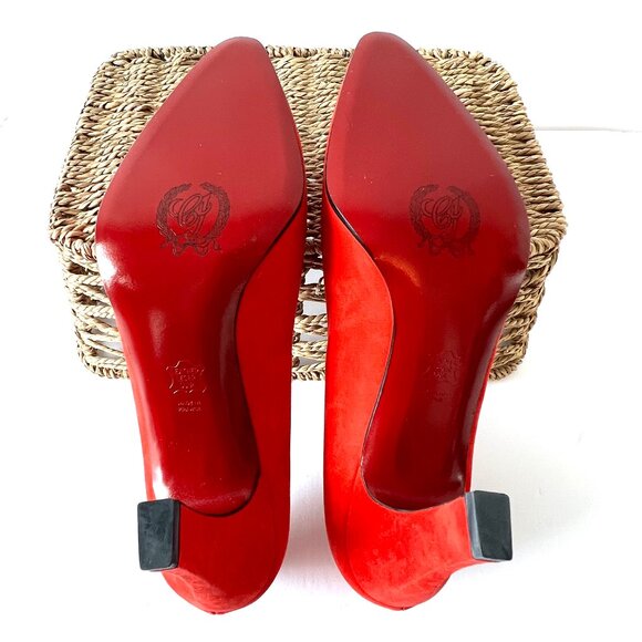 Vintage Charles Jourdan Paris Red Suede Heels, Size 8, Never Worn, EC! - Picture 9 of 14